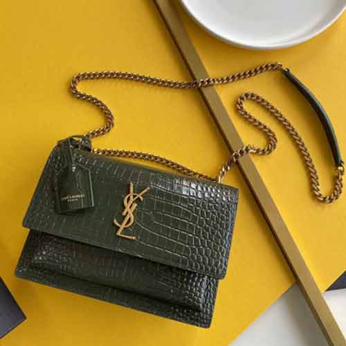 新款SUNSET BAG大號女包：鱷魚紋牛皮+古銀五金，街拍爆款