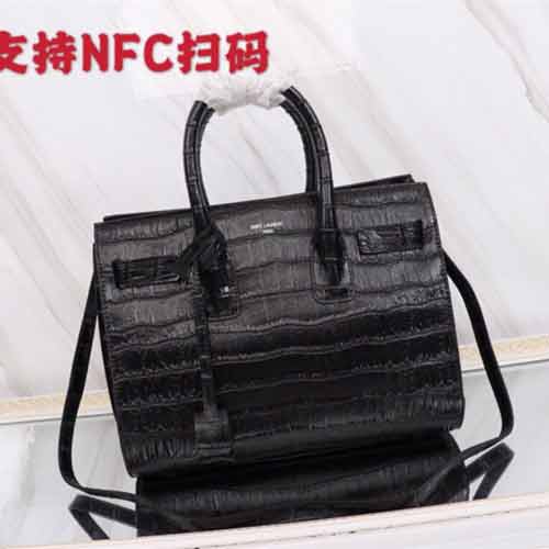 YSL大鱷魚紋超牛風琴包 圣羅蘭曼黑色牛