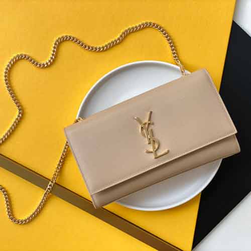 YSL經典進口頭層牛皮魚子醬紋鏈條流蘇包，簡約時尚，吸睛畢備