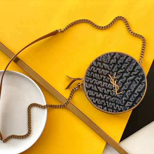 圣羅蘭經典Vinyle圓餅包 金標logo鏈條