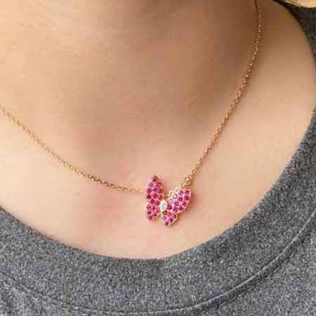 V金鍍咪金精工VCA對版高等粉鉆蝴蝶項(xiàng)鏈