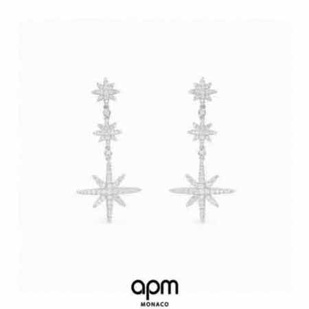 apm monaco 三星點綴耳環銀白六芒星耳環。
