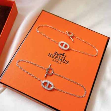 愛馬仕高等S925純銀情侶款豬鼻子滿鉆手鏈