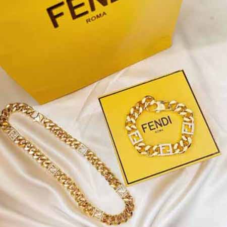 Fendi 芬迪金屬 字母 滿鉆 鏈條項鏈