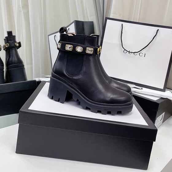 品牌中跟女士短靴 古奇官網(wǎng)秋冬