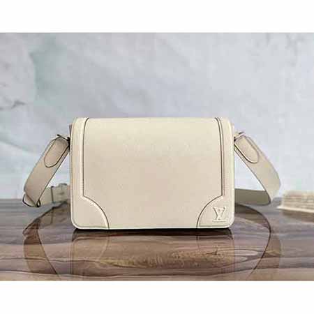 大品牌牛皮LV路易威登男士包 New Flap郵差包 休閑男包M30813米白