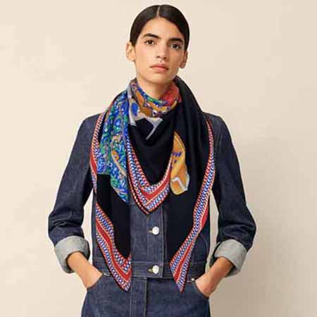 羊絨新款圍巾大品牌愛(ài)馬仕專(zhuān)柜草原馬鞍羊絨方巾