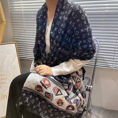 韓國精品秋冬保暖LV字母圍巾女高等感大品牌Lv雙面羊絨披肩