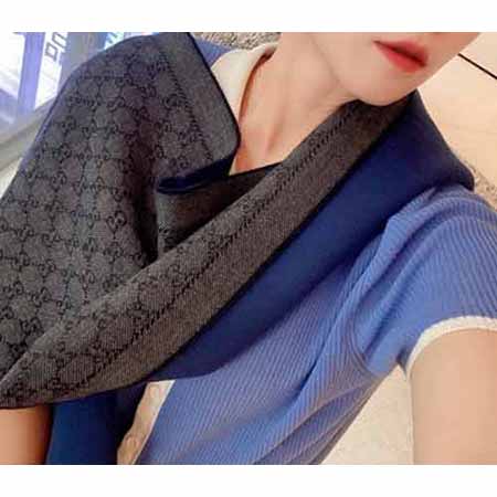 代買品質(zhì)gucci古奇新款大雙G印花純羊毛女士圍巾