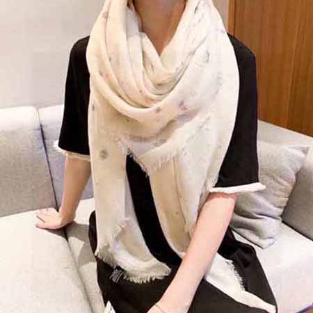 2022新款大品牌黑白針織圍巾CHANe女羊絨大披肩刺繡保暖圍脖