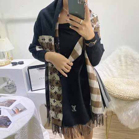 Louis Vuitton圍巾女冬季新款大品牌百搭保暖字母網紅羊絨圍脖