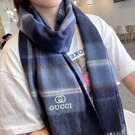 歐美外貿原單大品牌百搭格子羊絨圍巾 Gucci女披肩