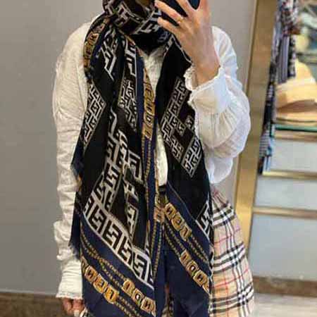 芬迪羊絨圍巾女冬季時尚洋氣百搭圍脖高等感大品牌披肩