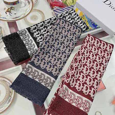 Dior女士拼色保暖圍巾春秋休閑百羊絨披肩