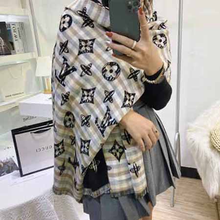 L家大品牌圍巾女經典字母圖案雙面羊毛羊絨大披肩