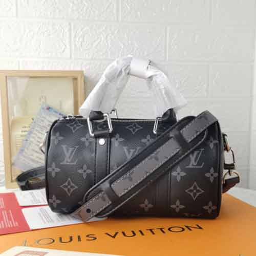 LV原單KeepallxS手袋，時尚男女款，可調節肩帶，黑