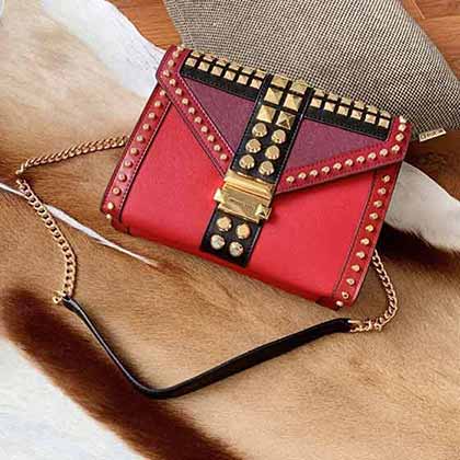 MK輕奢大品牌女包 鉚釘鏈條包 真皮高等感百搭鏈條小方包